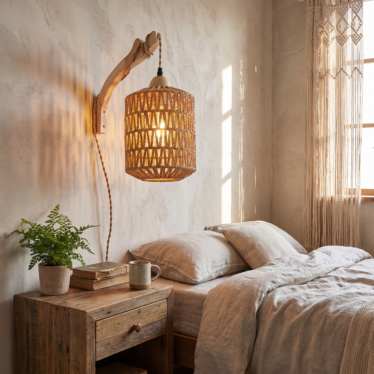 Boho Rattan Plug-In Wall Lamp