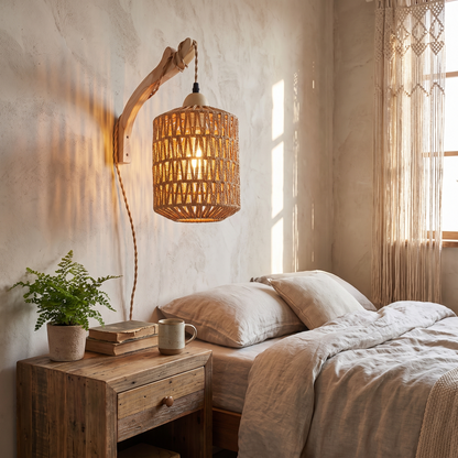 Boho Rattan Plug-In Wall Lamp