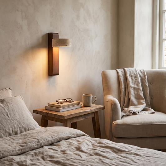 Travertine and Walnut Wall Lamp