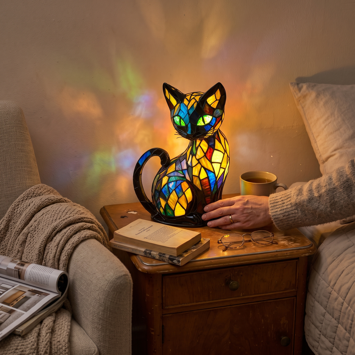 Stained Glass Cat Night Light