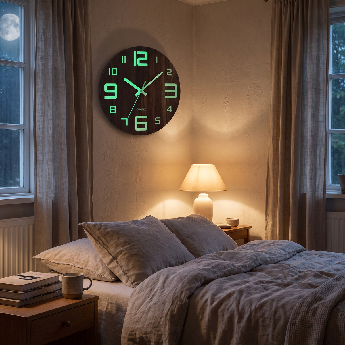 Walnut Luminous Wall Clock