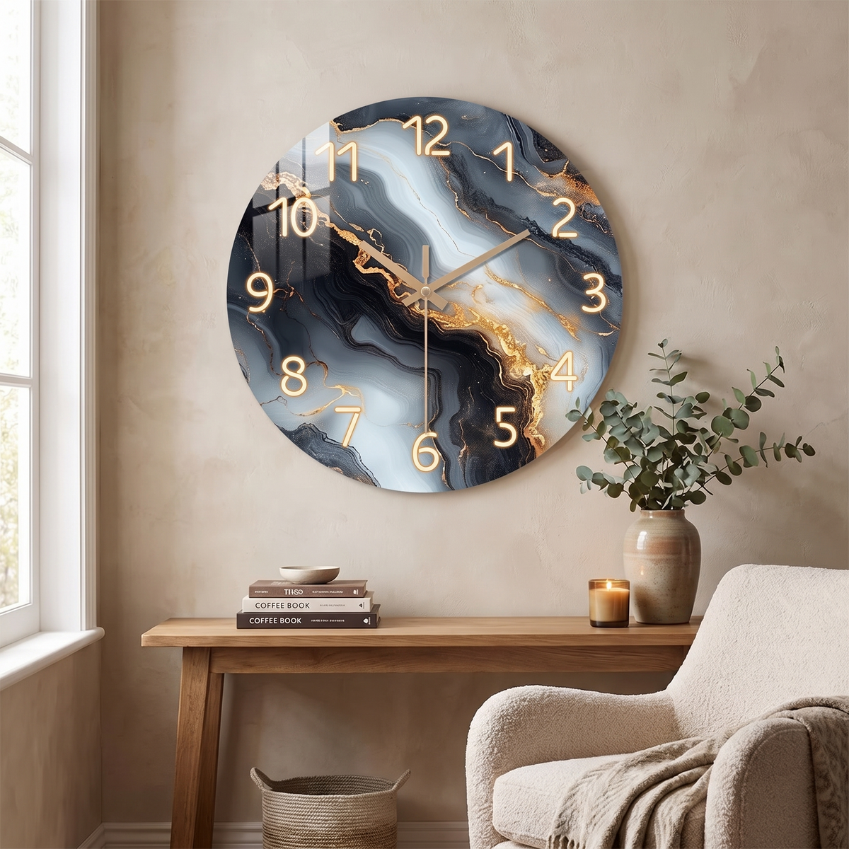 Blue and Gold Marble Wall Clock