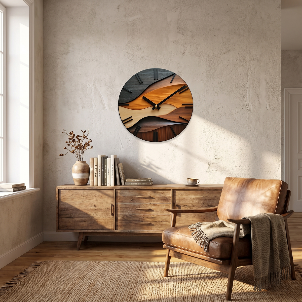 Artistic Faux Wood Wall Clock