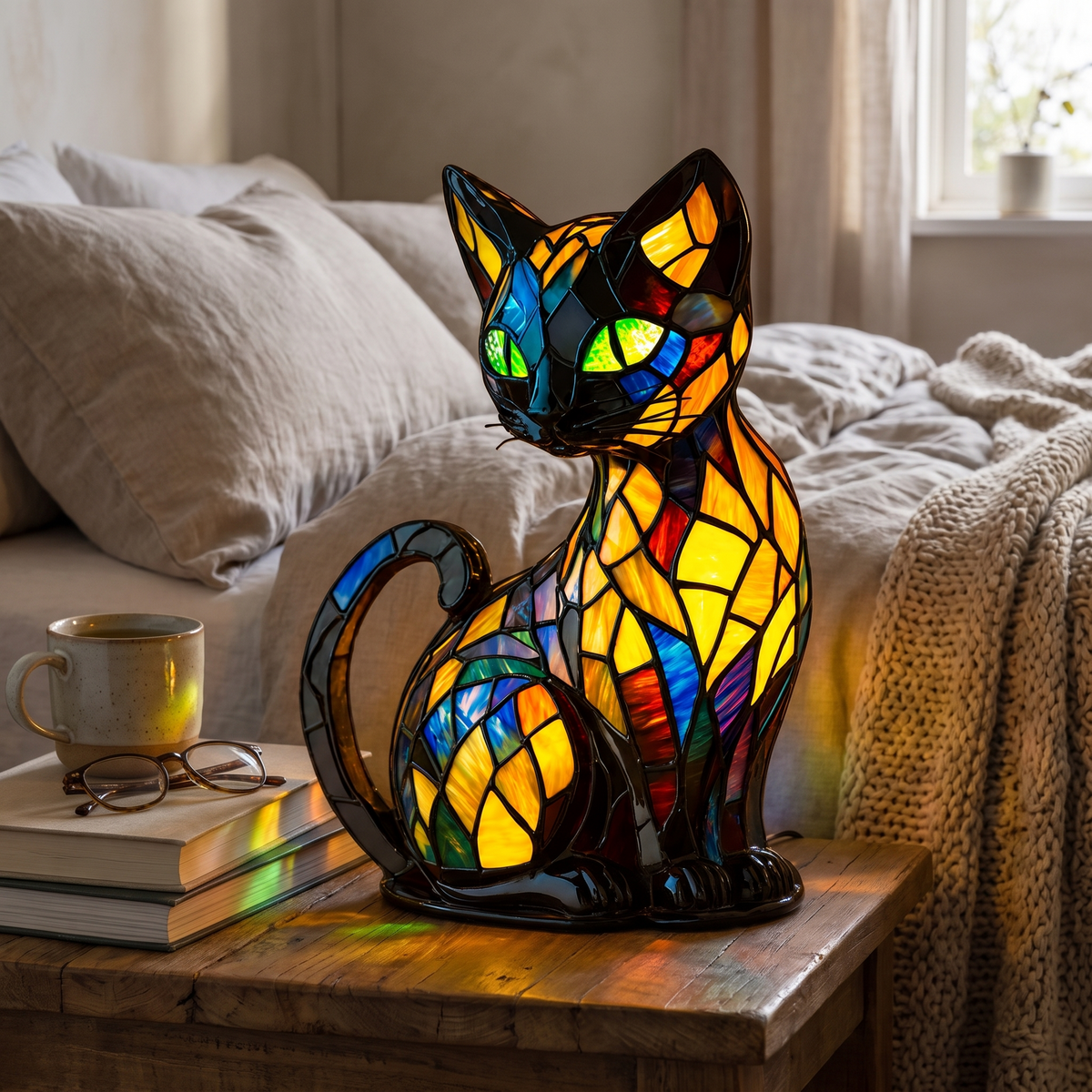 Stained Glass Cat Night Light