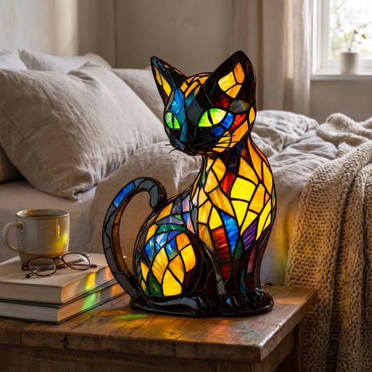 Stained Glass Cat Night Light