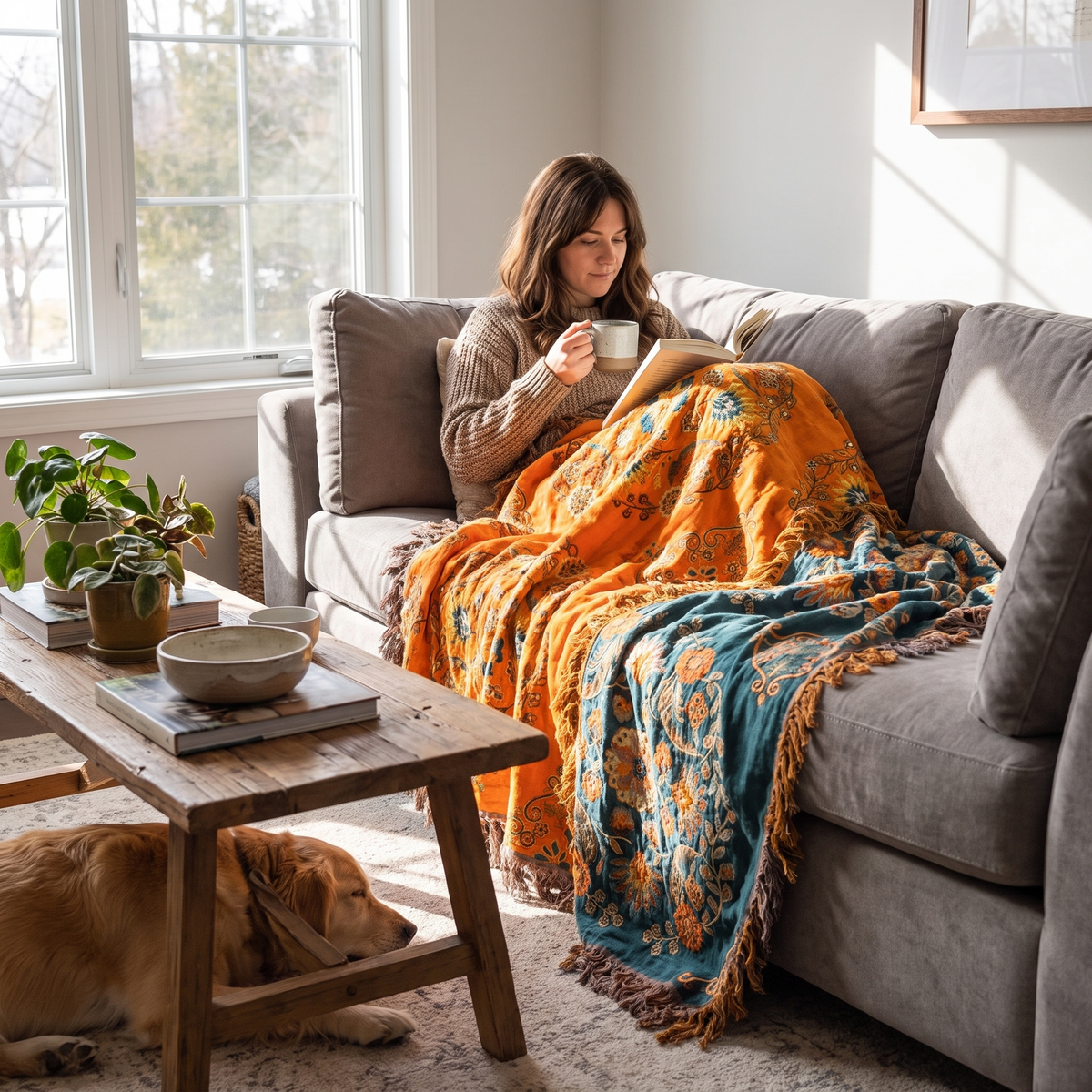 Cotton Reversible Fringe Throw