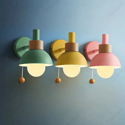 Wood Accent Pull-Switch Wall Lamp