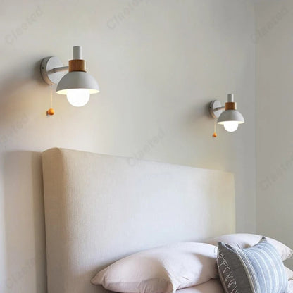 Wood Accent Pull-Switch Wall Lamp