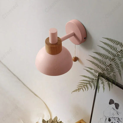 Wood Accent Pull-Switch Wall Lamp