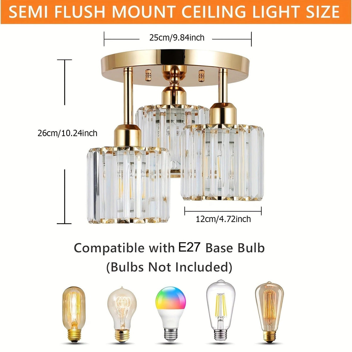 Crystal 3-Light Semi Flush Mount