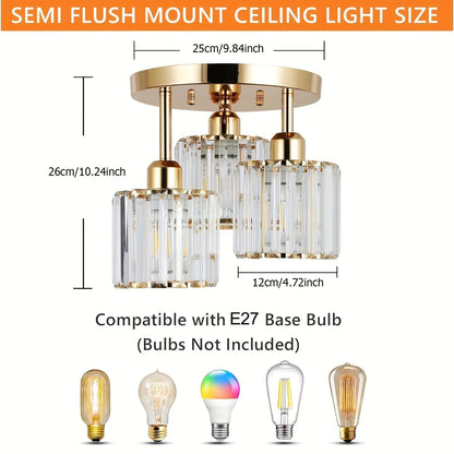 Crystal 3-Light Semi Flush Mount