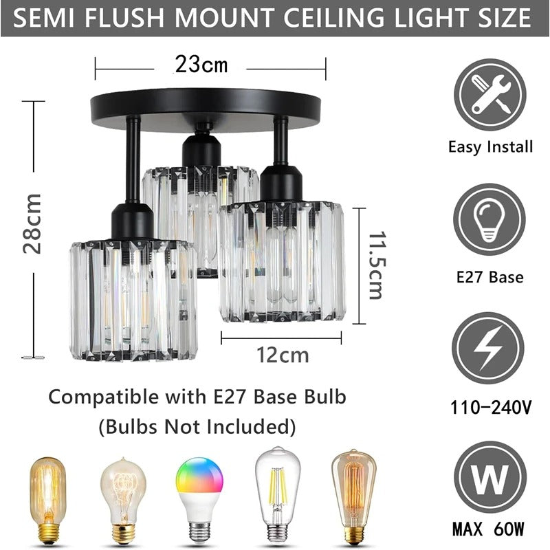 Crystal 3-Light Semi Flush Mount