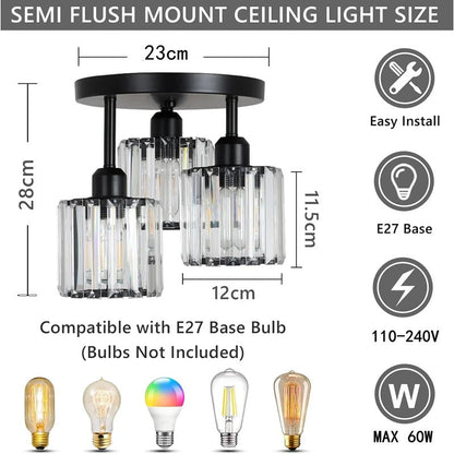 Crystal 3-Light Semi Flush Mount